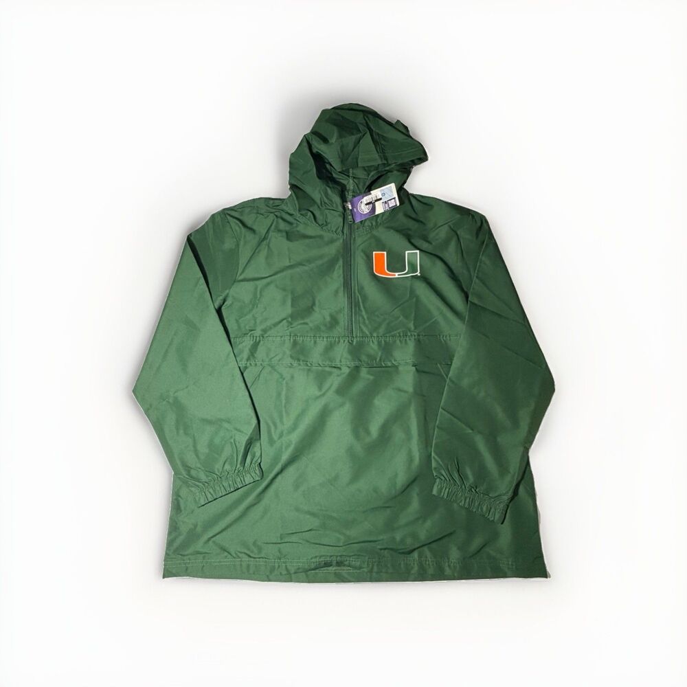 NWT Miami Hurricanes CSA Windbreaker Jacket Green Hooded 1/4 Zip Unisex XL